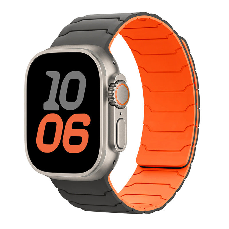 Smart Apple Watch strap with a steel-inspired snap-fit design

